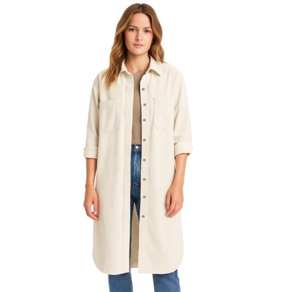 Free People Ecru Long Line Shirt Dress Jacket – NWT Size Small - Picture 1 of 4